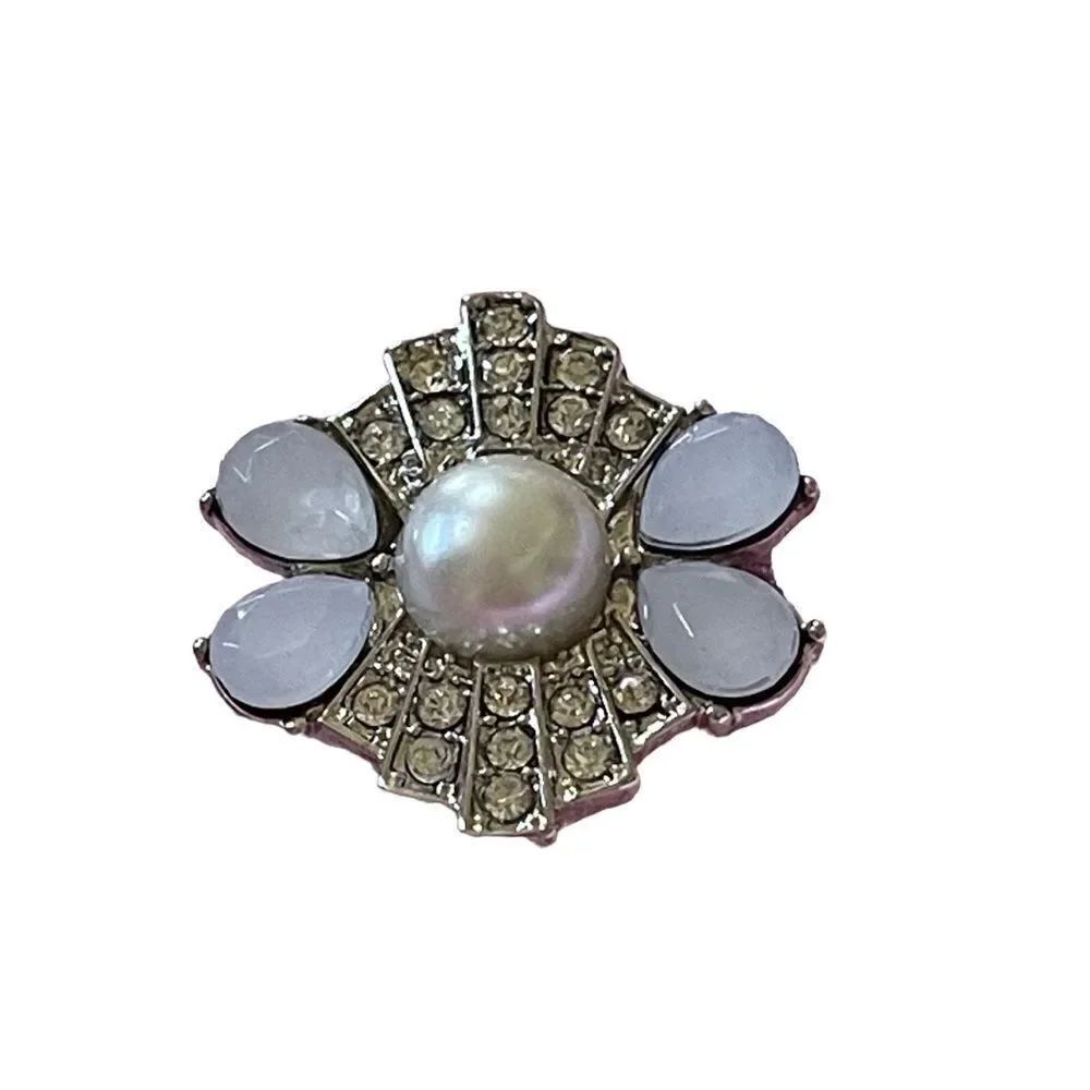 NWOT art Deco silver tone faux pearl ring US size 8.5